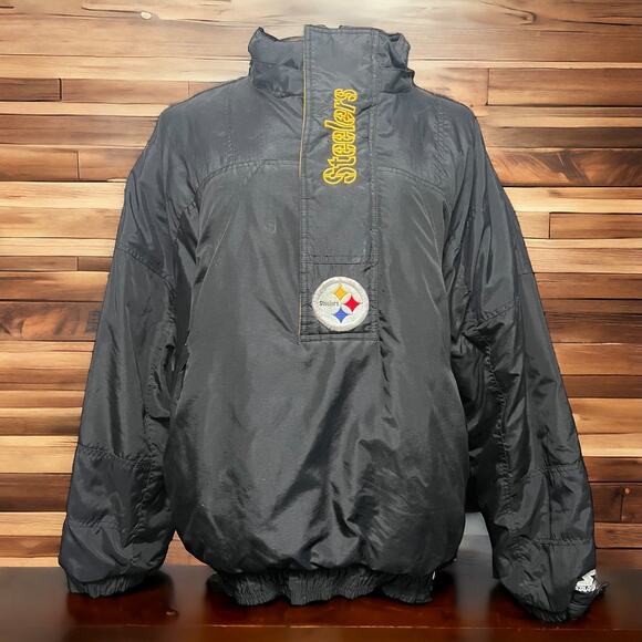 VINTAGE 90s Starter Pittsburgh Steelers Pullover Jacket Embroidered Size Large